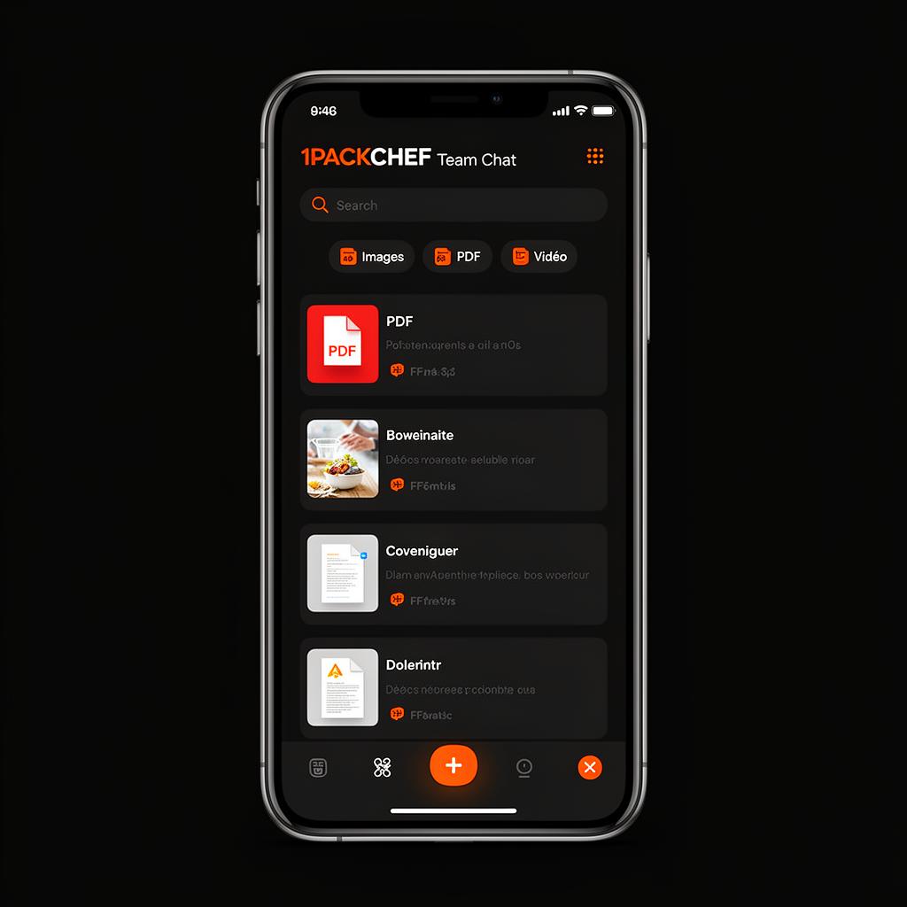 Aperçu du hub fichiers 1PACKCHEF Team Chat